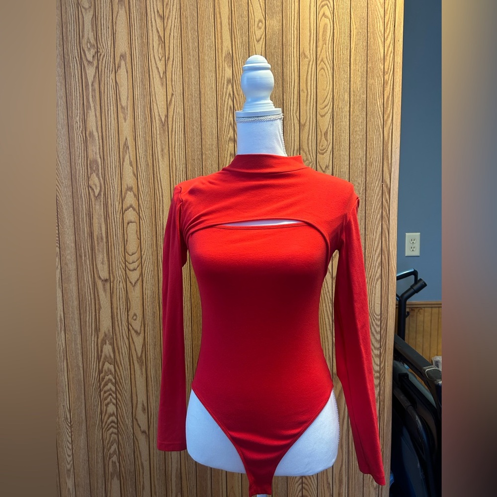 Mango Red Cutout Long Sleeve Bodysuit